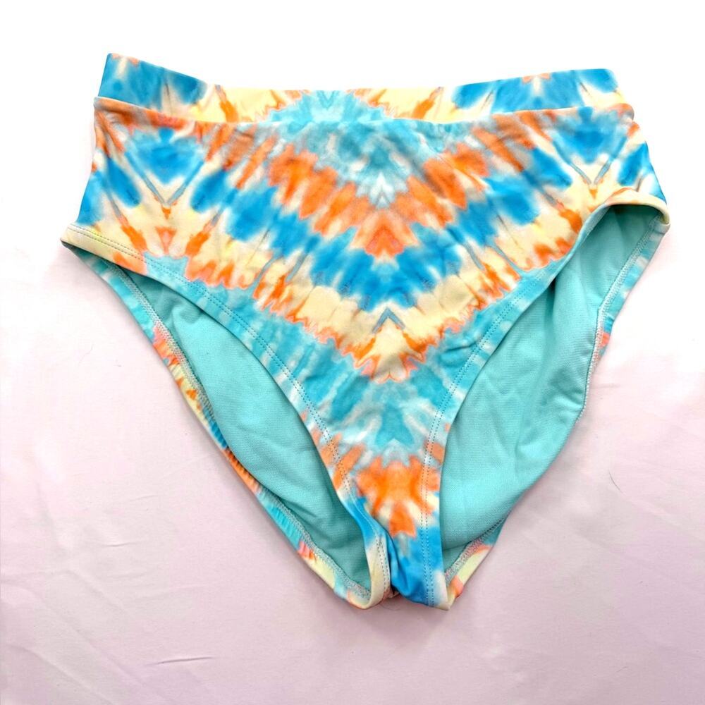 High-Waist Tie-Dye Bikini Bottoms in Aqua & Orange